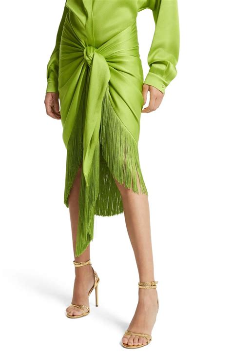 michael kors green tropical sarong fring skirt|MICHAEL KORS Tropical Print SILK SKIRT FRINGE SARONG .